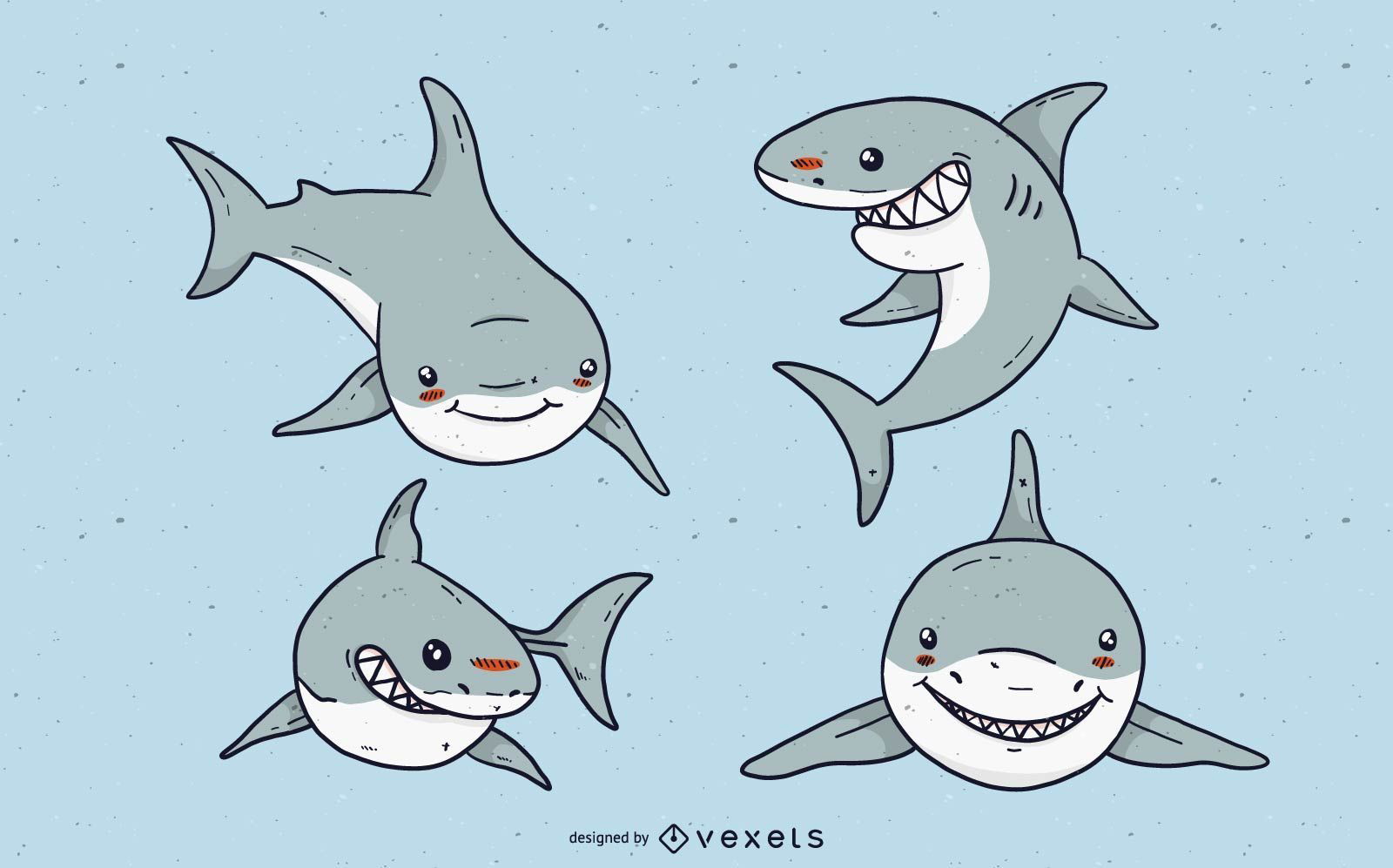 Conjunto de desenho animado de tubarão branco fofo