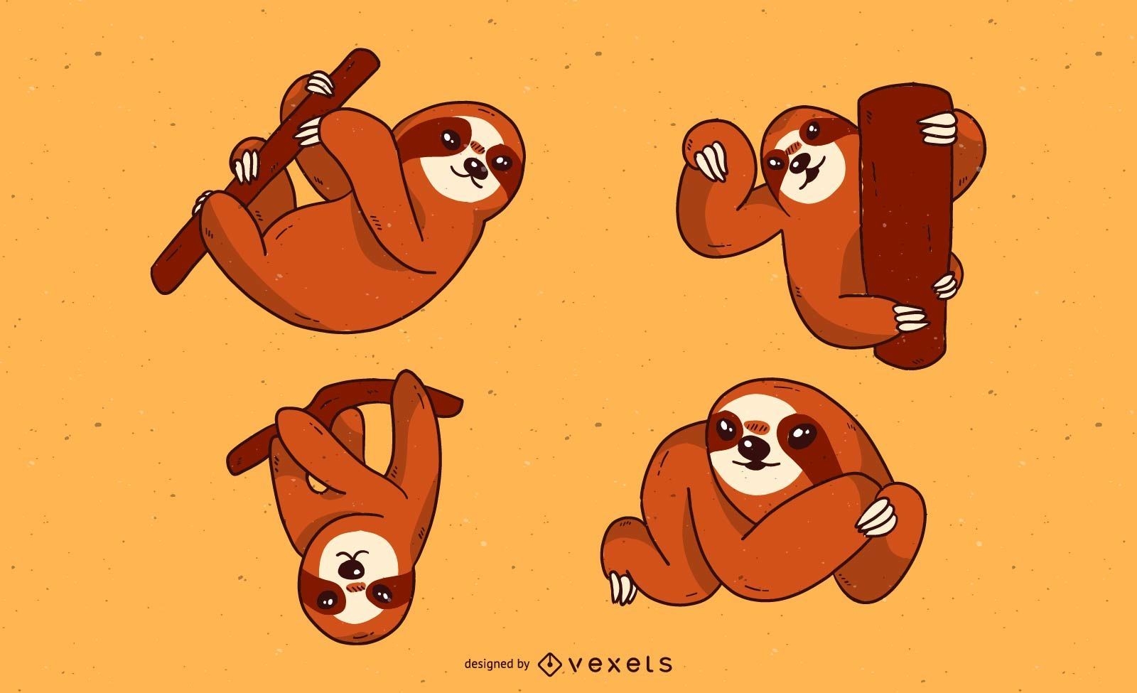 Cute sloth cartoon set