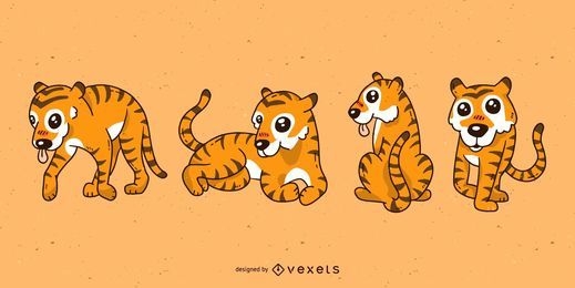Conjunto de desenho de tigre fofo