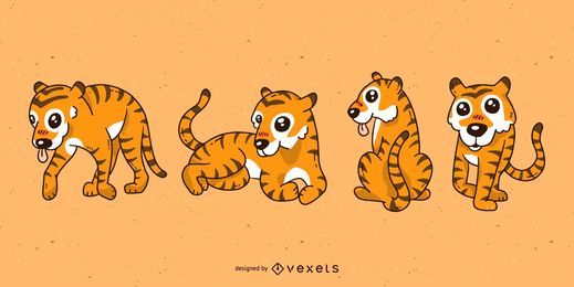 Conjunto de dibujos animados lindo tigre