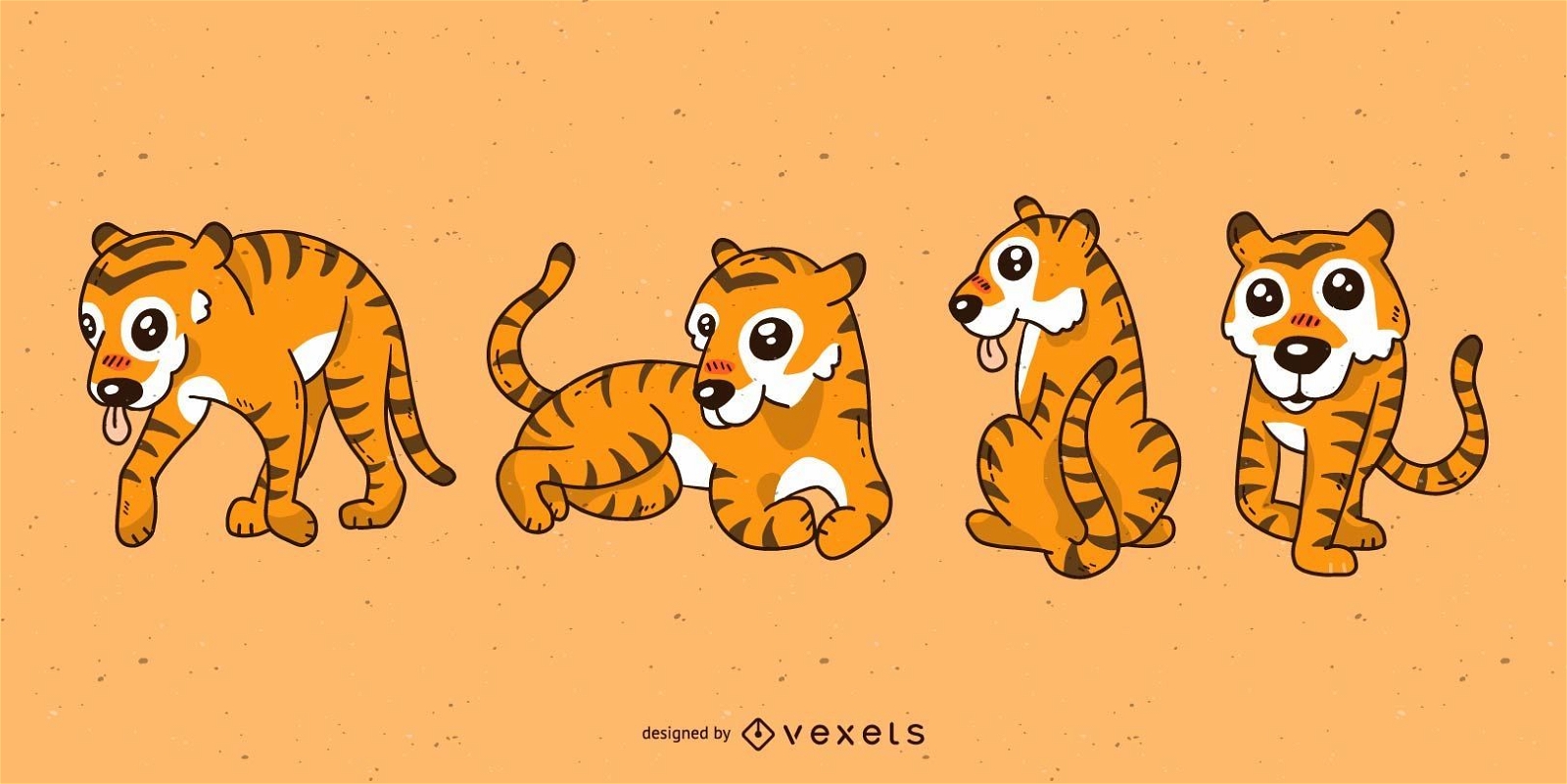 Cute tiger cartoon set