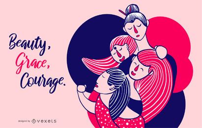 Women's Beauty Grace Courage Illustration Women's Beauty Grace Courage Illustration