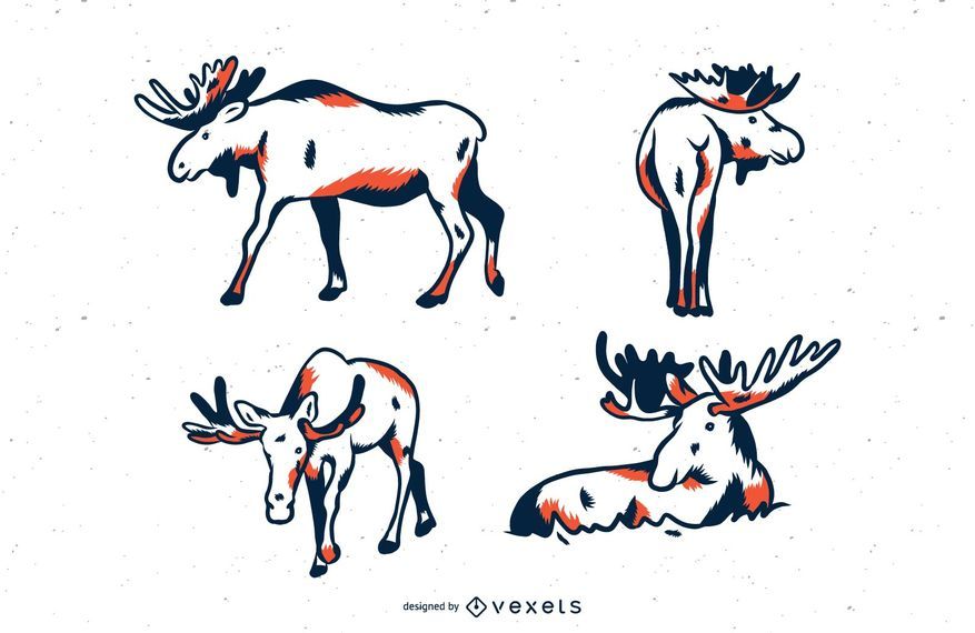 Moose duotone illustration set Moose duotone illustration set