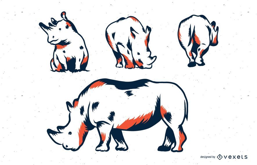 Rhino duotone illustration set Rhino duotone illustration set