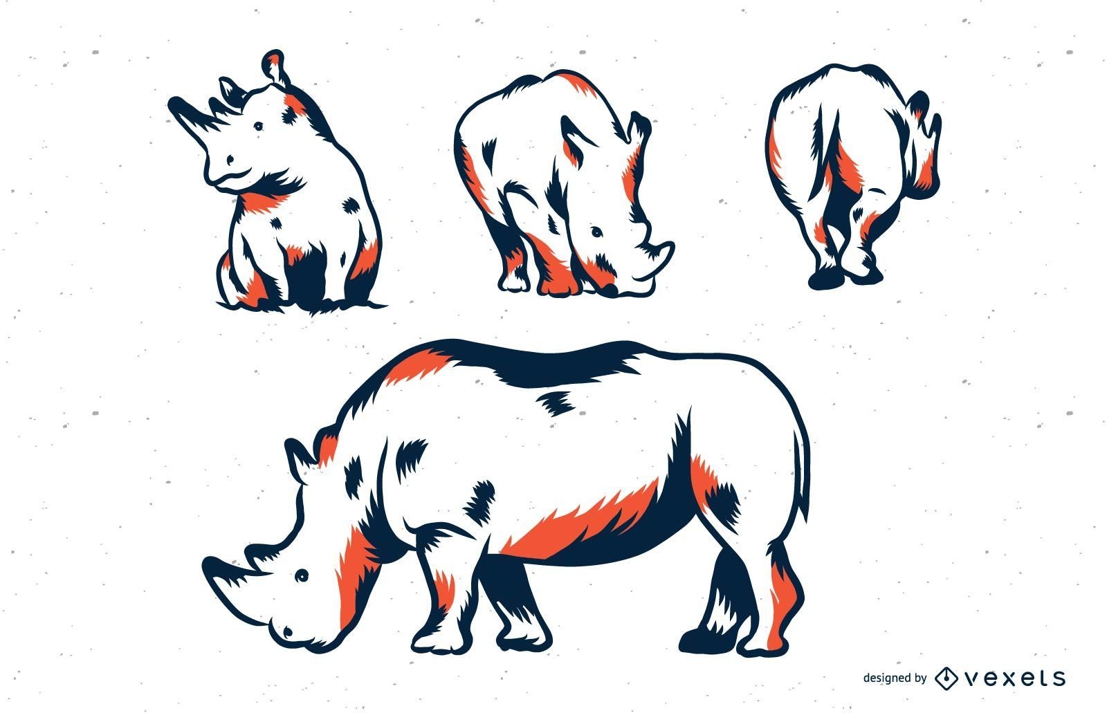 Rhino duotone illustration set