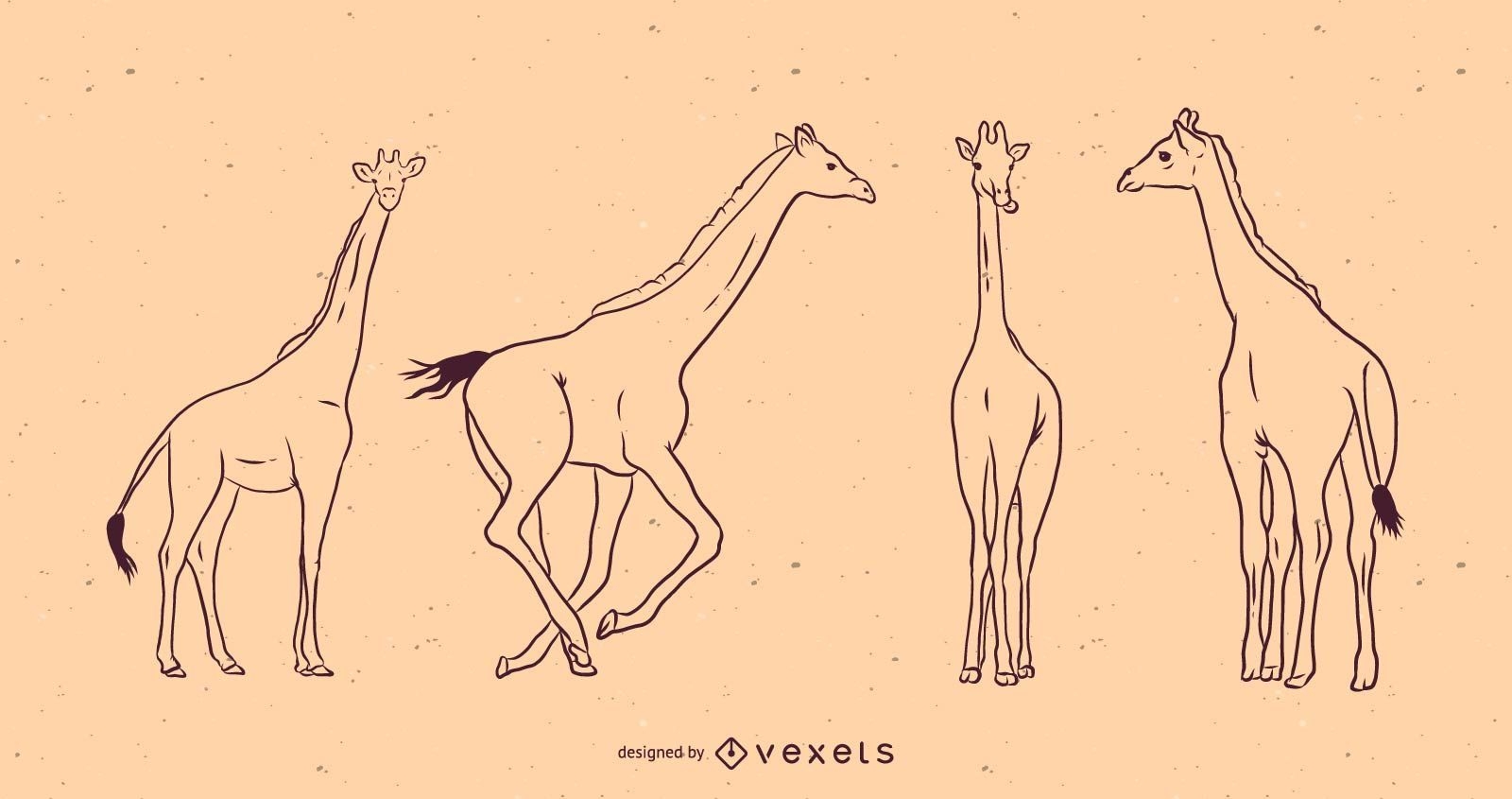 Giraffe line illustration set