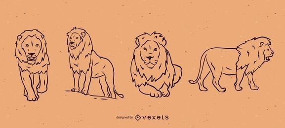 Lion line illustration set