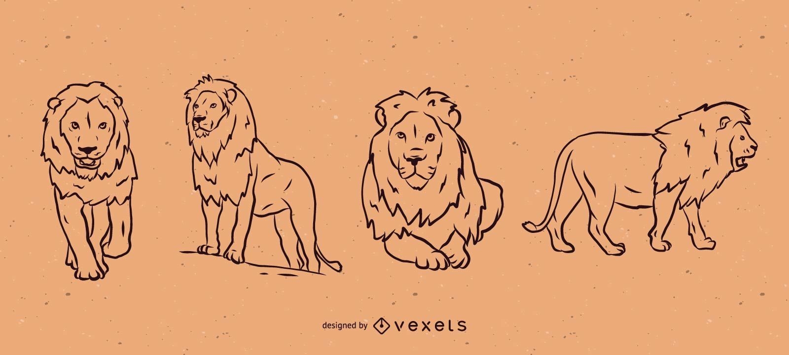 Conjunto de ilustração de linha de leão