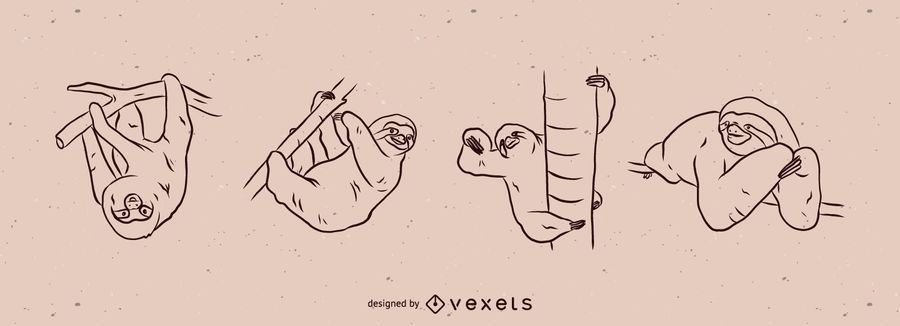 Sloth line illustration set Sloth line illustration set