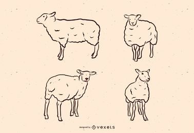 Conjunto de ilustración de línea de ovejas Conjunto de ilustración de línea de ovejas