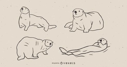 Sea otter sketch set