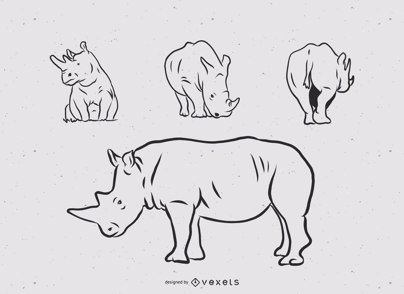 Rhino line illustration set
