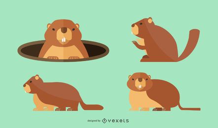 Conjunto de ilustração plana Groundhog Conjunto de ilustração plana Groundhog