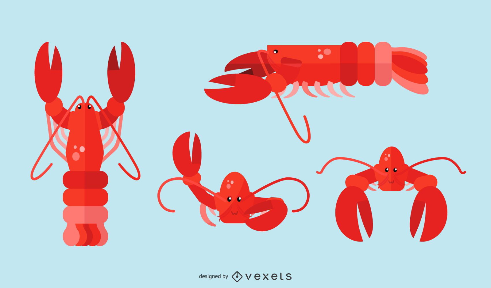 Flat Lobster Illustration Set