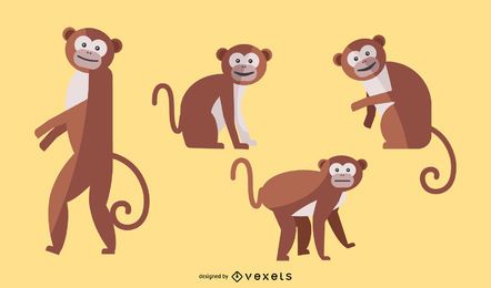 Flacher Affe Illustrationssatz