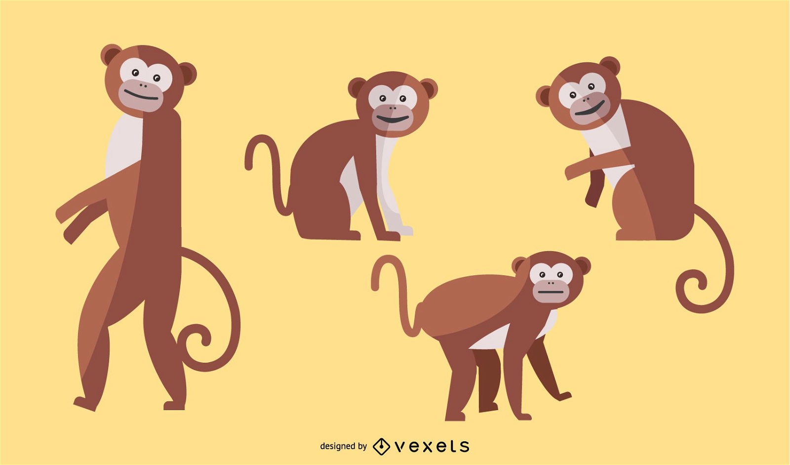 Flat Monkey Illustration Set