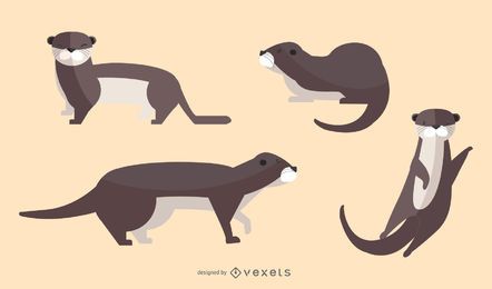 Flacher Otter-Illustrationssatz