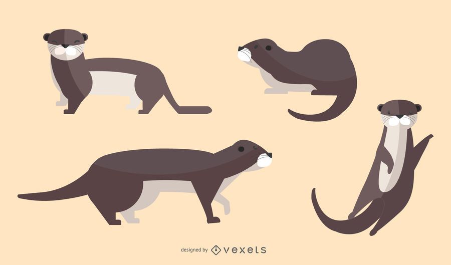 Flat Otter Illustration Set Flat Otter Illustration Set