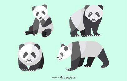 Conjunto de ilustração do panda plano