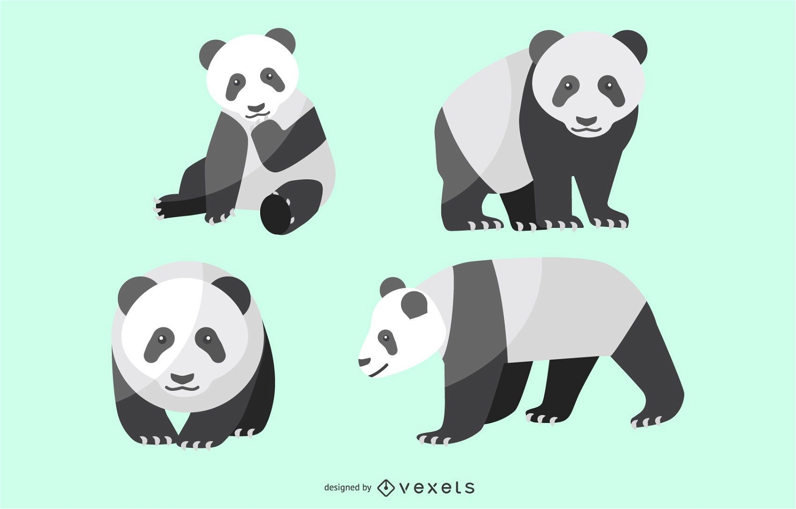 Flat Panda Illustration Set