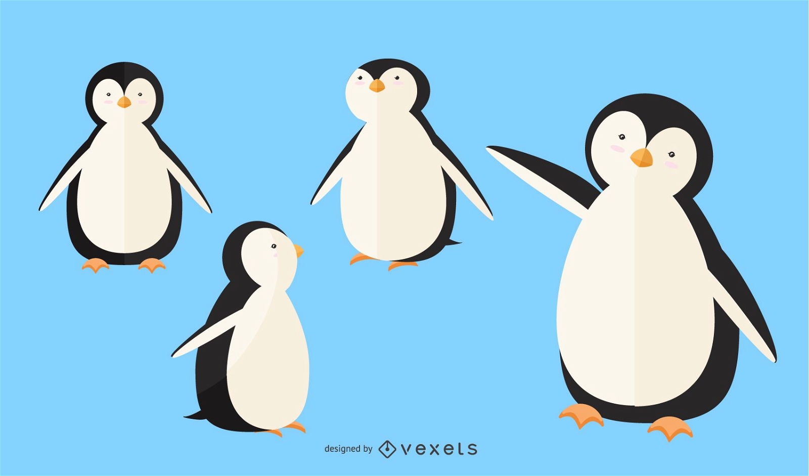 Flacher Pinguin-Illustrationssatz