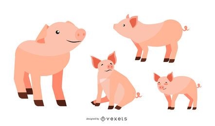 Conjunto de ilustração de porco plano