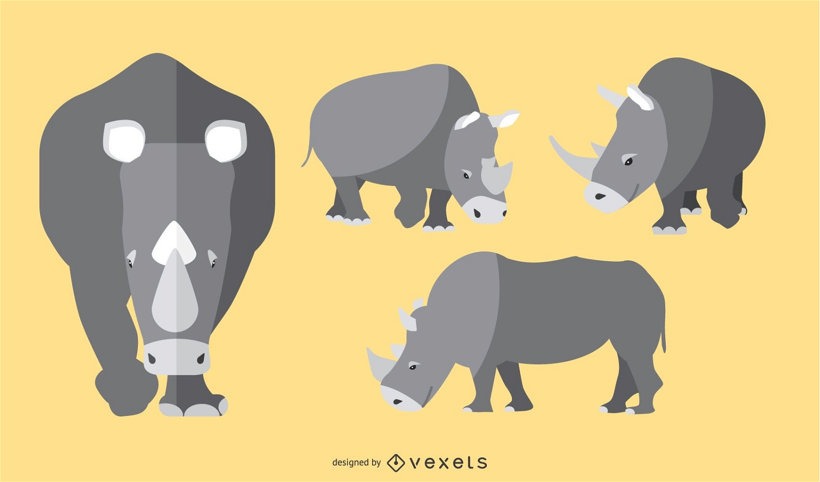 Conjunto de ilustraci?n de rinoceronte plano