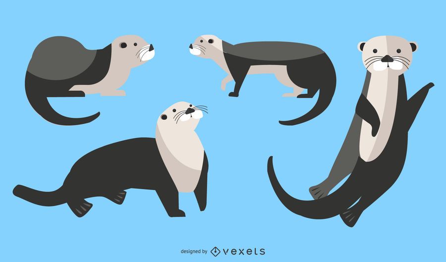 Conjunto de ilustración de nutria de mar plana Conjunto de ilustración de nutria de mar plana