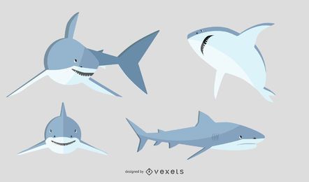 Flat Shark Illustration Set