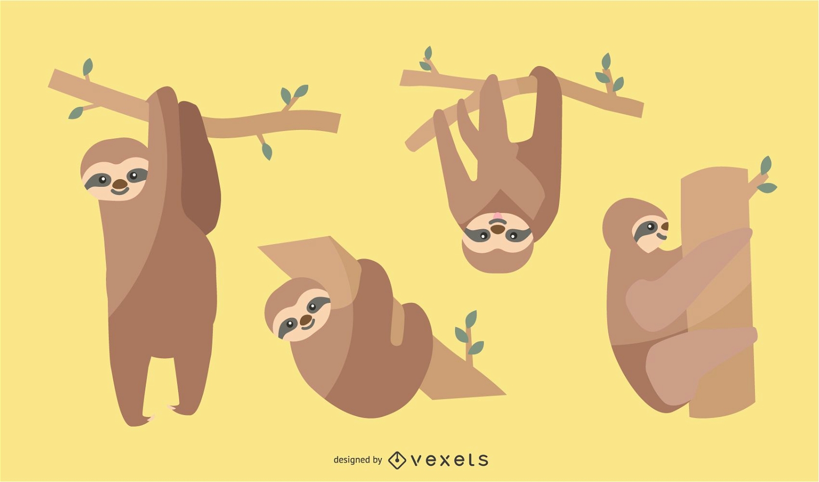 Flat Sloth Illustration Set