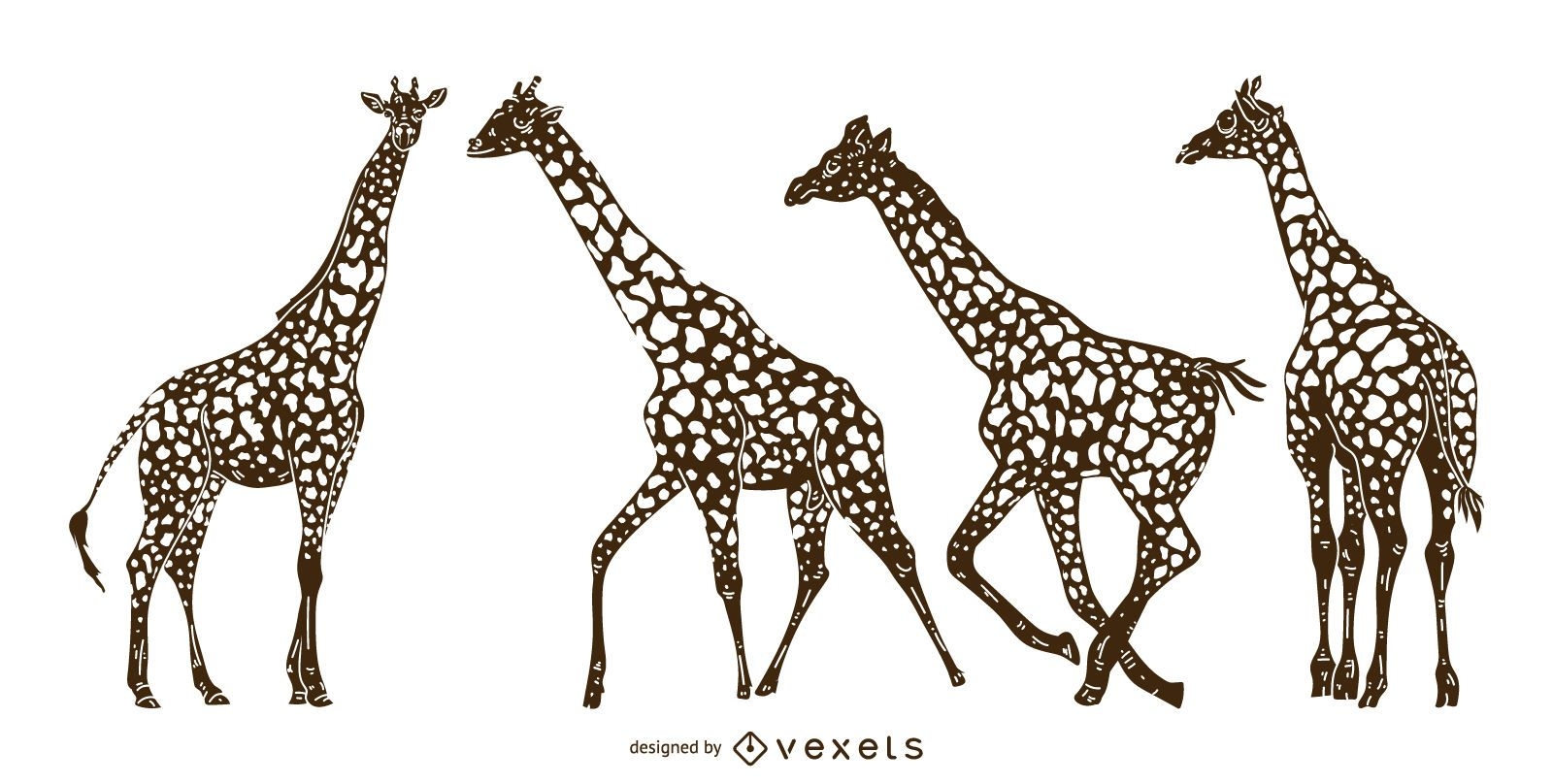 Conjunto de silhueta detalhada de girafa