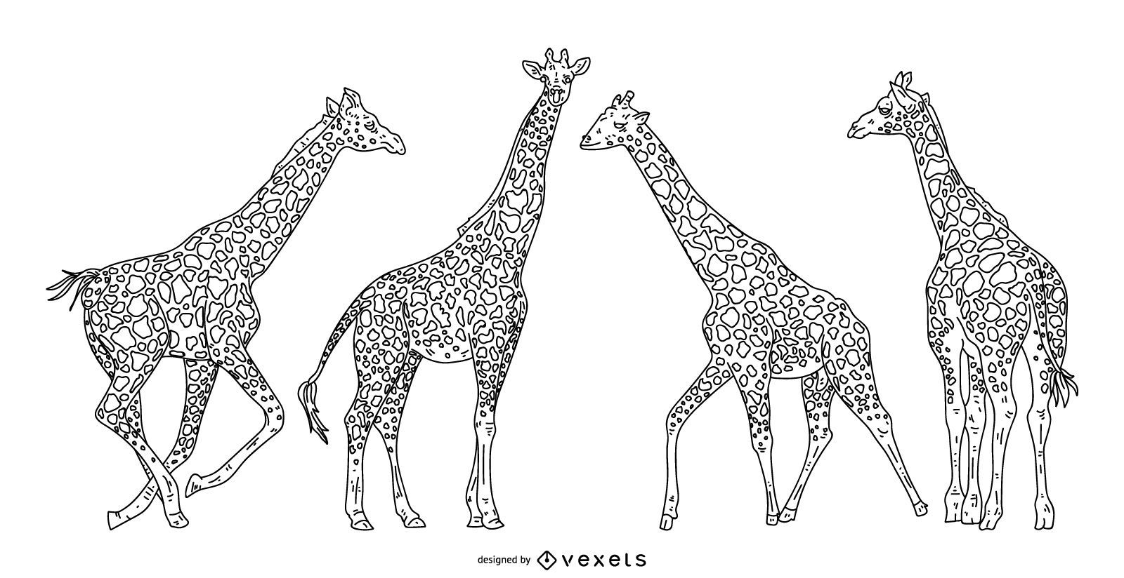 Giraffe Stroke Illustration Set