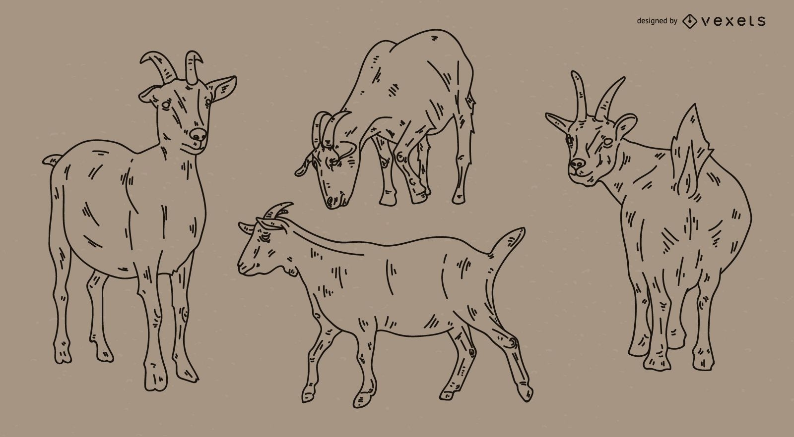Goat Stroke Style Illustration Set