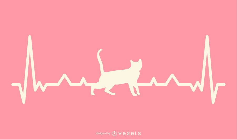 Gato com ilustração de linha de batimento cardíaco Gato com ilustração de linha de batimento cardíaco