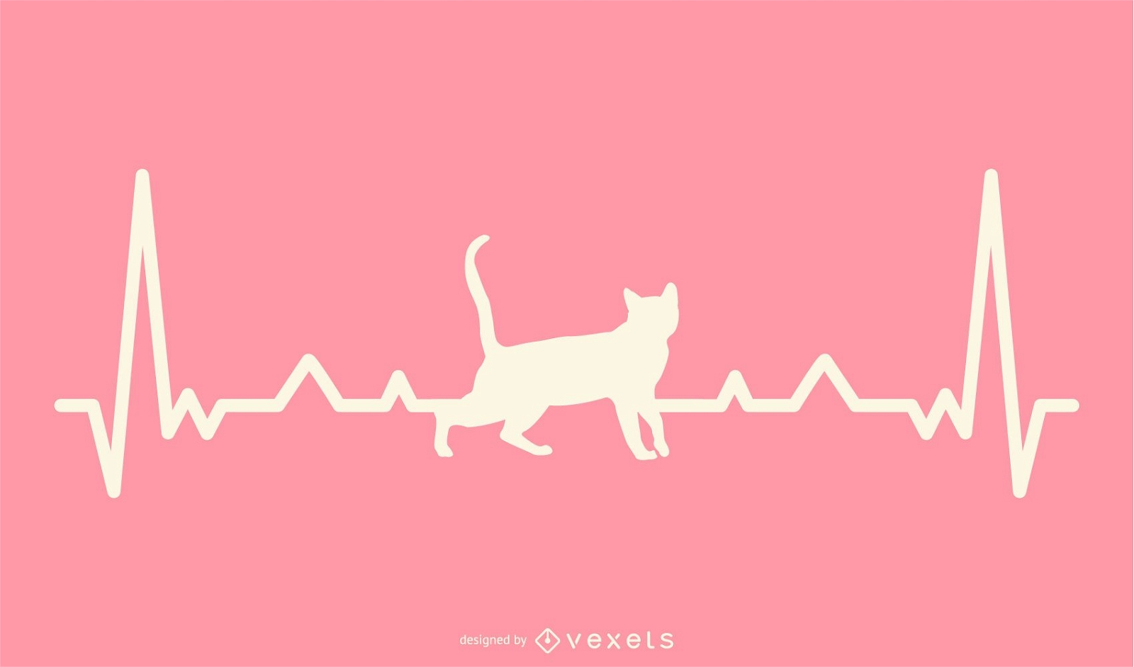 Cat with Heartbeat Line Illustration 