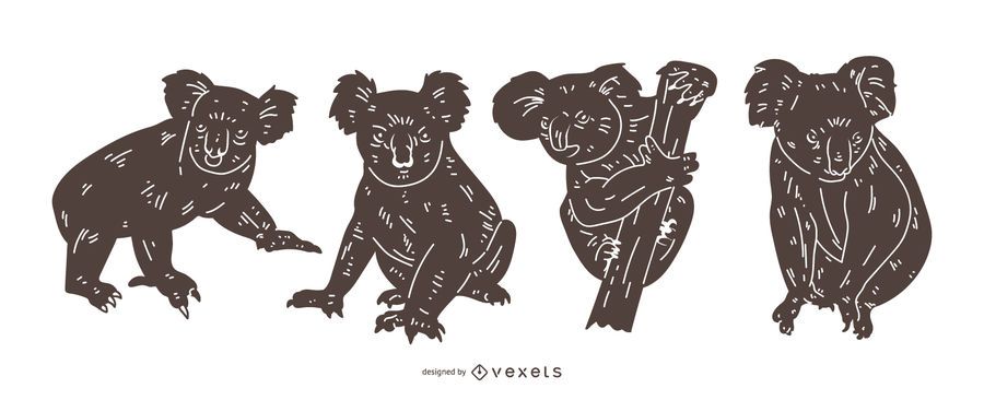 Koala Detailed Silhouette Set Koala Detailed Silhouette Set