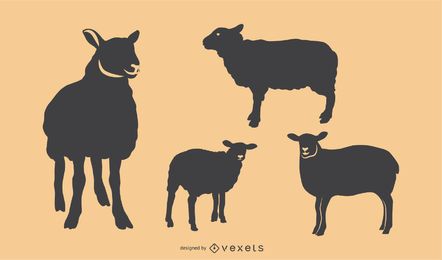 Conjunto de silueta de oveja Conjunto de silueta de oveja