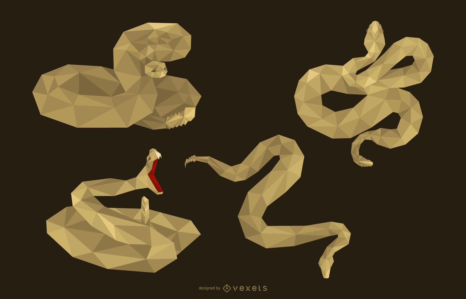 Conjunto de ilustración poligonal de serpiente