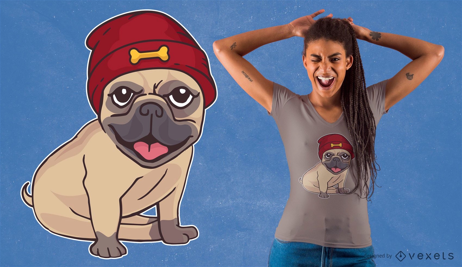 Beanie Hat Pug T-Shirt Design