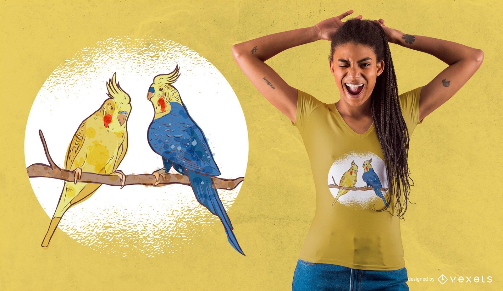 Watercolor Bird Couple T-Shirt Design