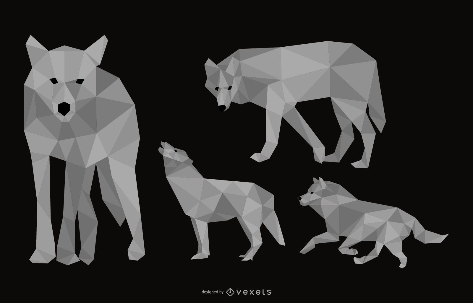 Conjunto de ilustração poligonal de lobo