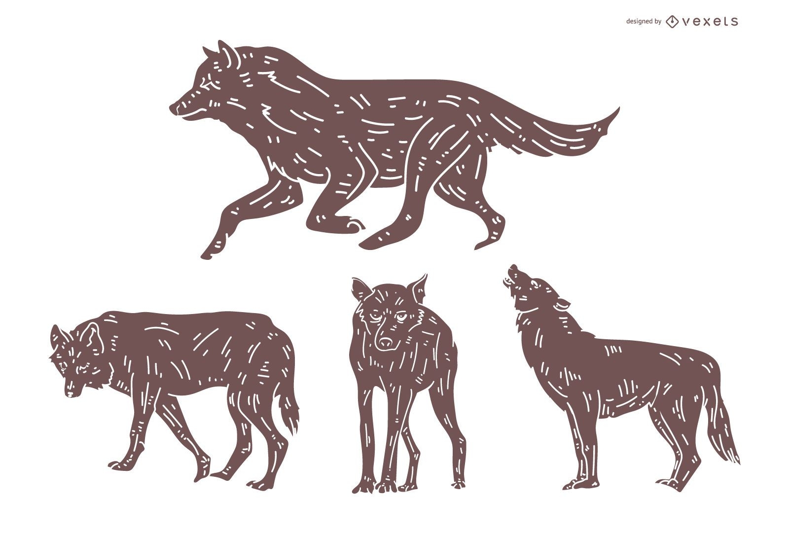 Wolf Detaillierte Silhouette Set