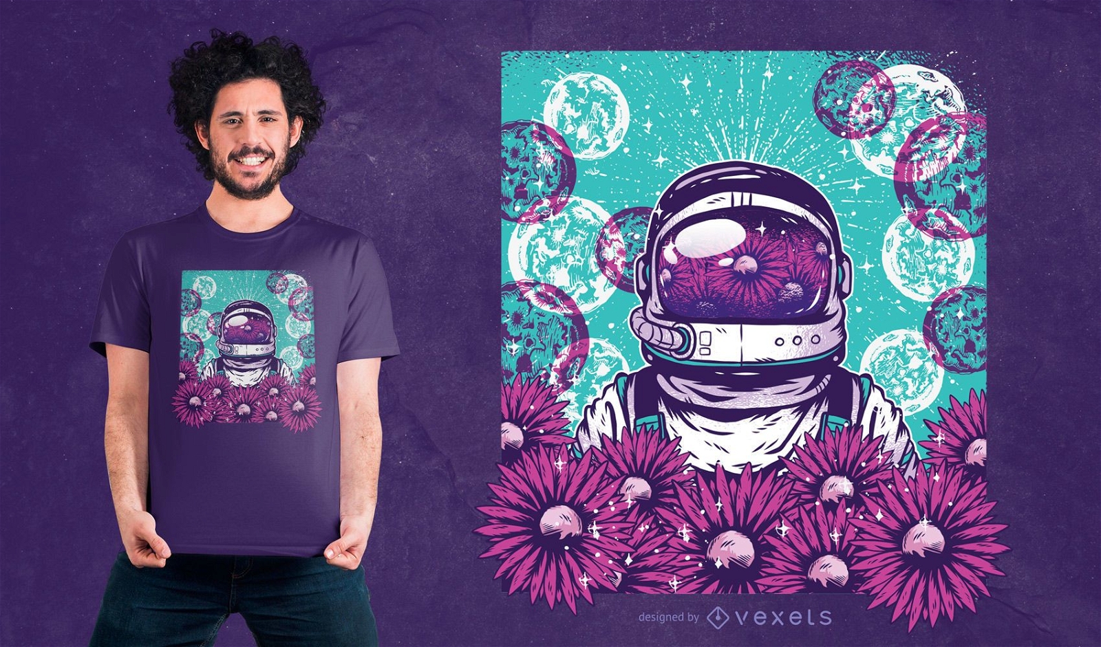 Design floral de camisetas de astronauta