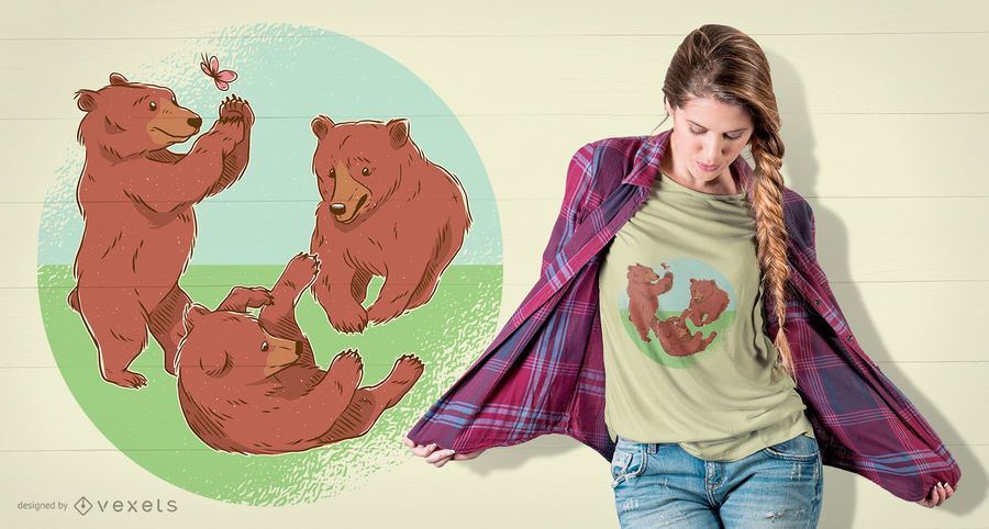 Playing Bear Cubs T-Shirt Design Playing Bear Cubs T-Shirt Design