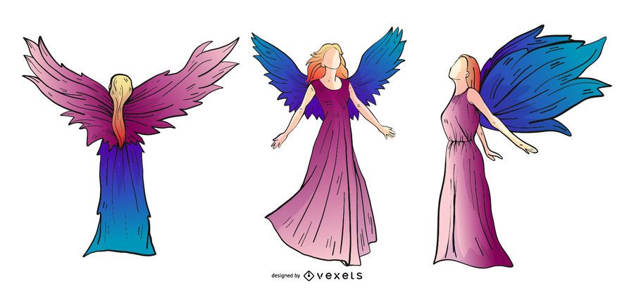 Angels colored silhouette set Angels colored silhouette set