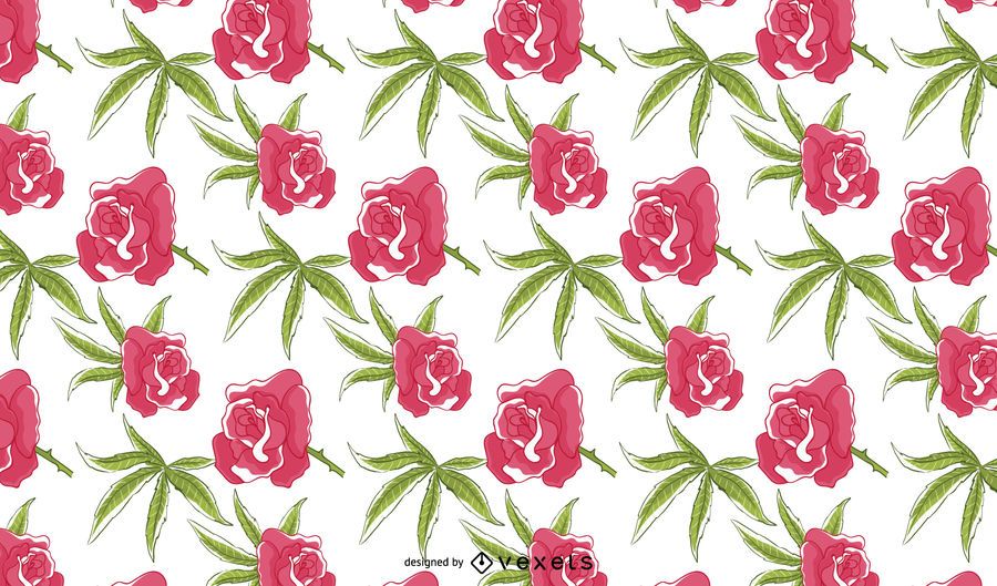 Cannabis Floral Rose Pattern Design - Vector Download