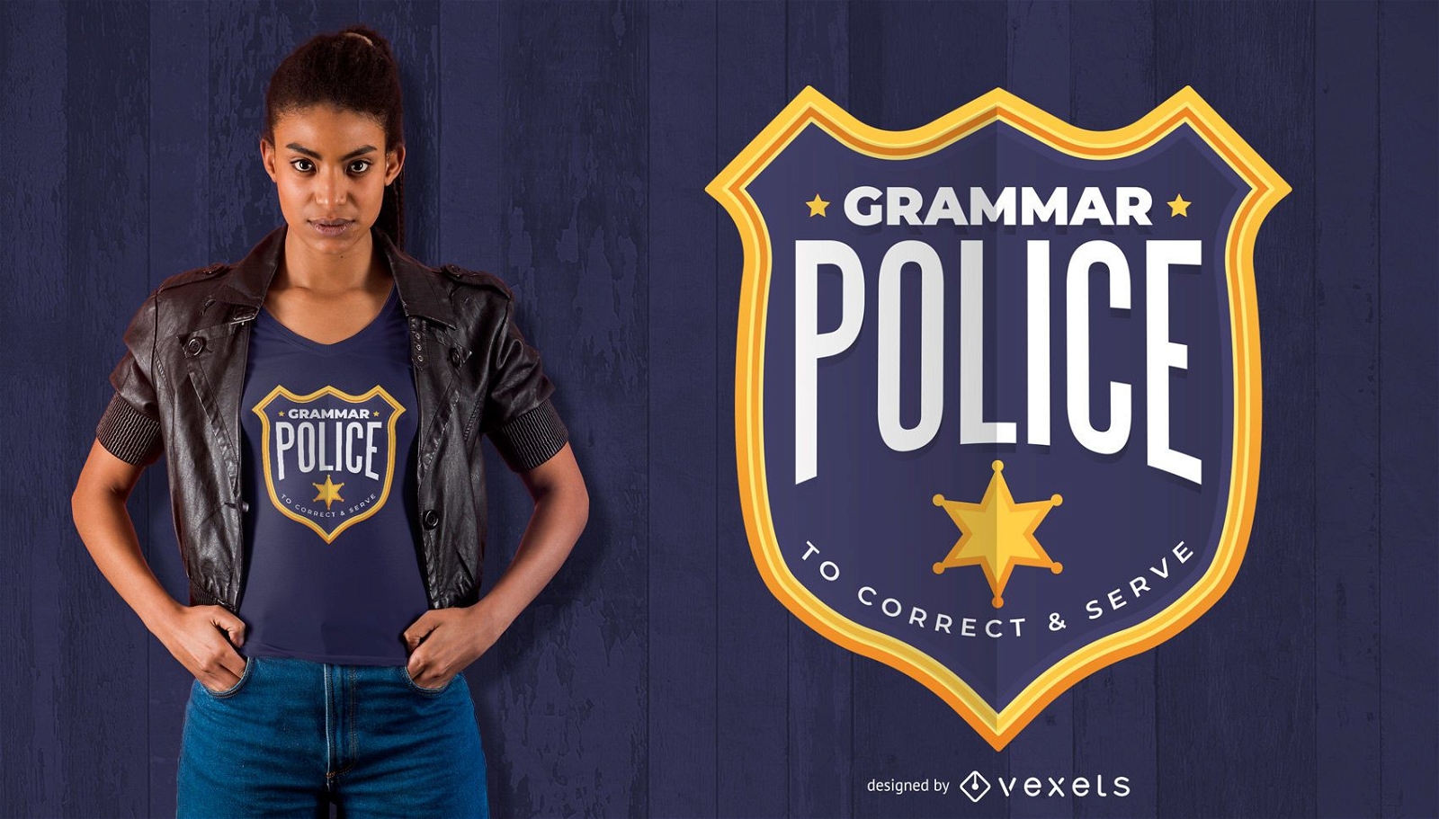 Design de t-shirt do emblema da polícia de gramática