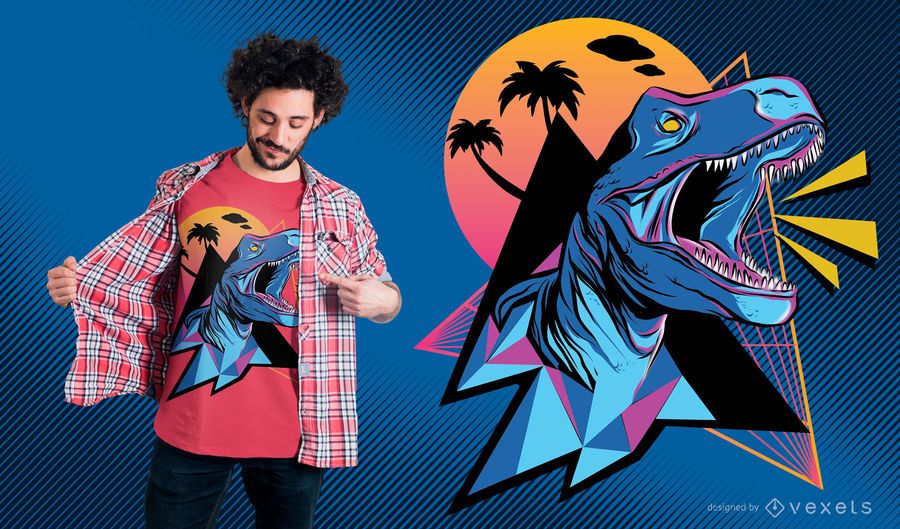 Design de t-shirt de dinossauro de néon Design de t-shirt de dinossauro de néon