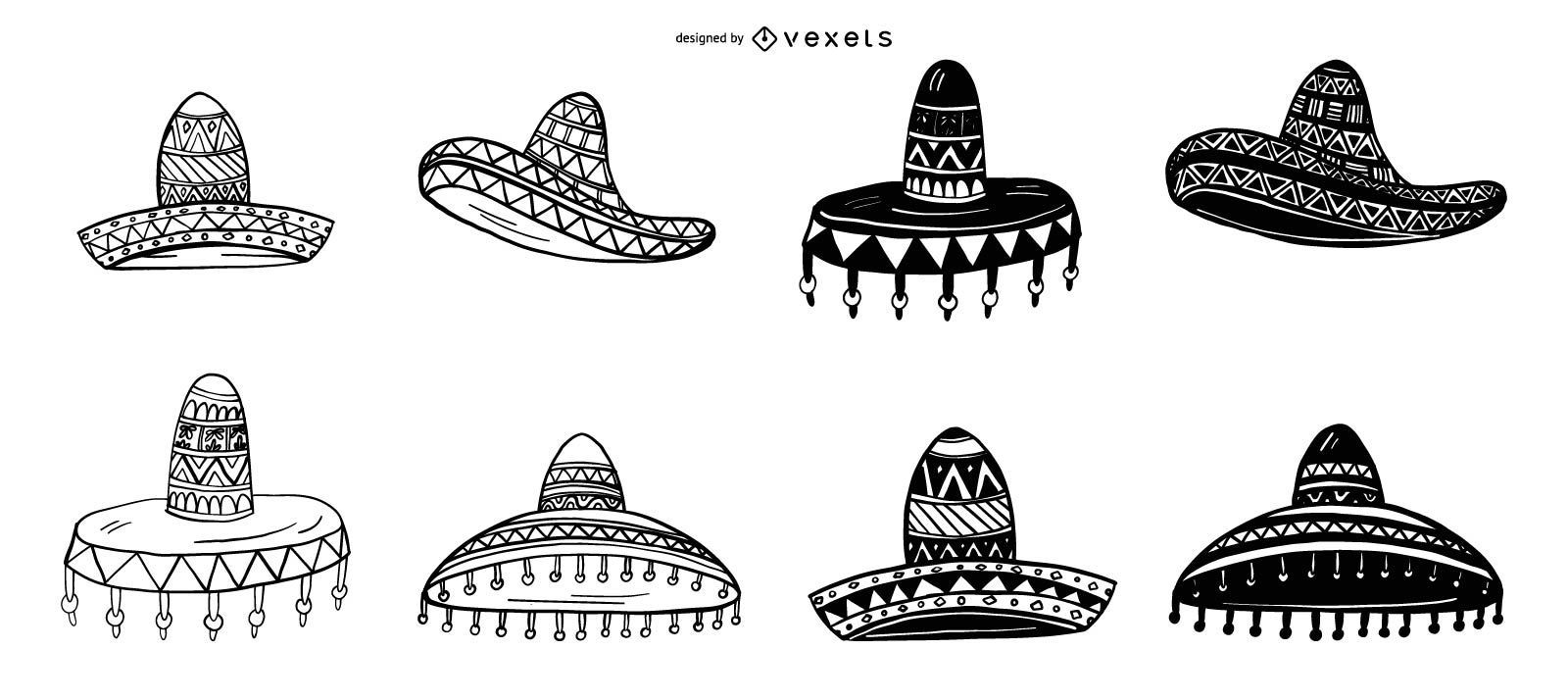 Conjunto de ilustraci?n de sombrero mexicano