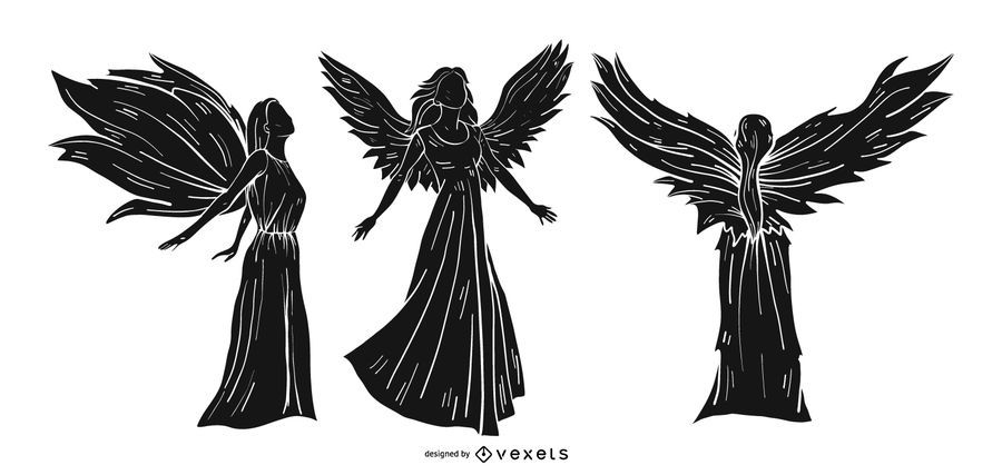 Angel Detailed Silhouette Set - Vector Download